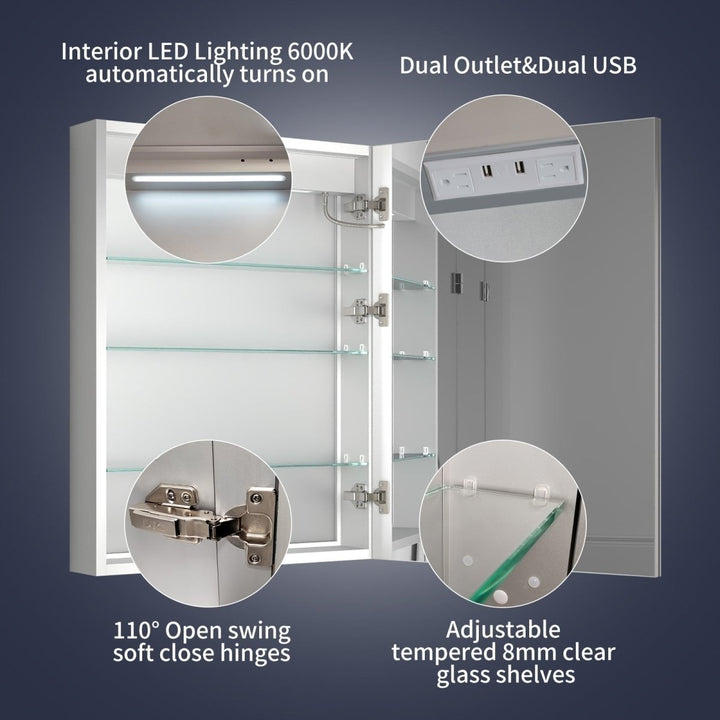 LED Lighted Medicine Cabinet 24in x 32in Recessed Surface Mount Right Hinge Image 7