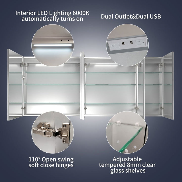 Rim 84" W x 36" H LED Lighted Medicine Cabinet Recessed or Surface with Mirrors,36-48 Image 7