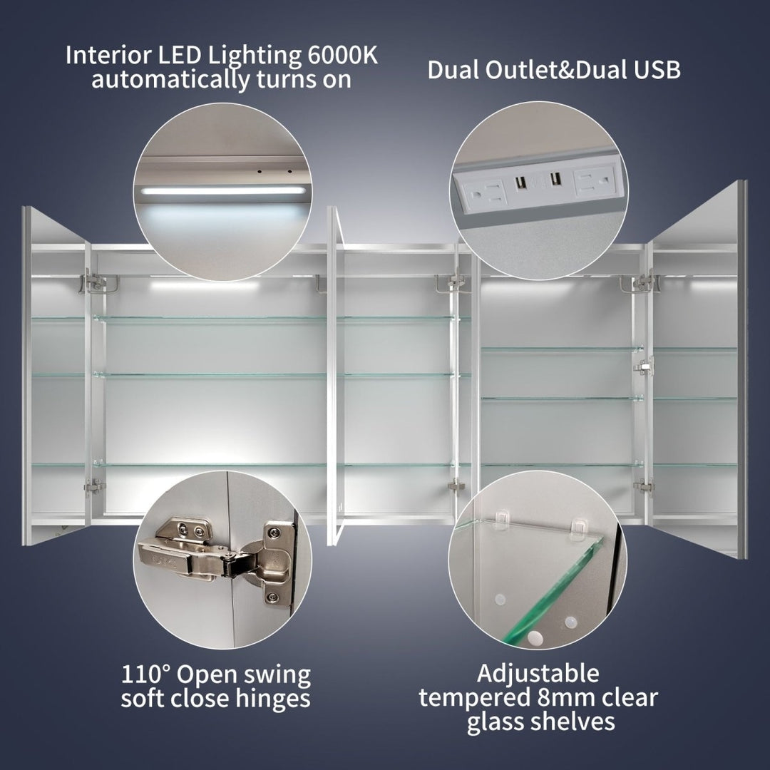 Rim 72" W x 36" H LED Lighted Medicine Cabinet Recessed or Surface with Mirrors,For Bathroom Image 7