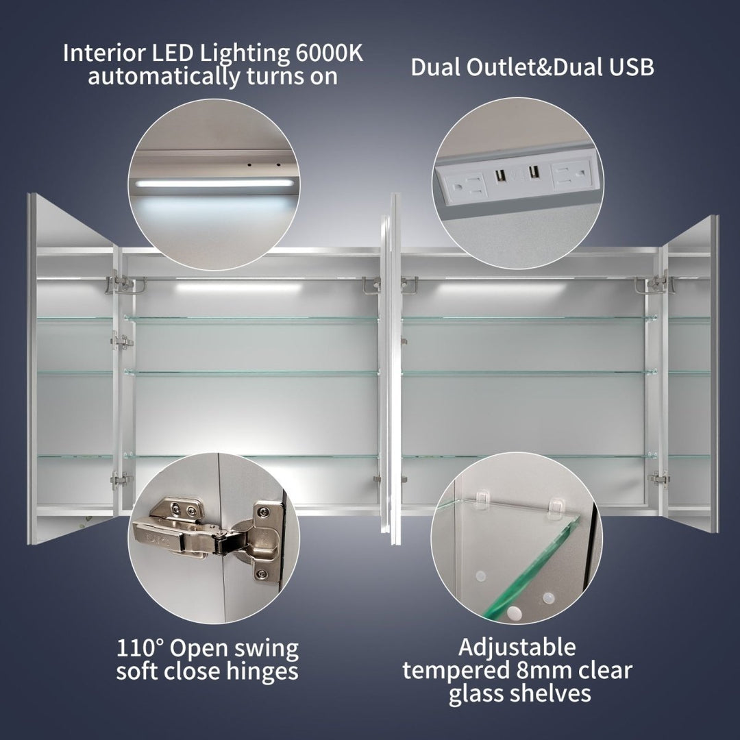 LED Lighted Medicine Cabinet 72x36 Recessed Surface Mount Bathroom Mirror Image 7