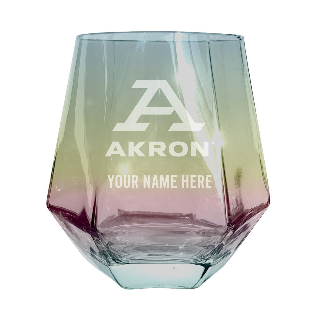 Akron Zips Customizable Stemless Diamond Wine Glass Engraved 10 oz Officially Licensed Collegiate Product Image 1