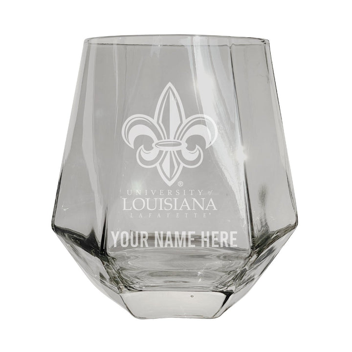 Louisiana at Lafayette Customizable Stemless Diamond Wine Glass Engraved 10 oz Officially Licensed Collegiate Product Image 1