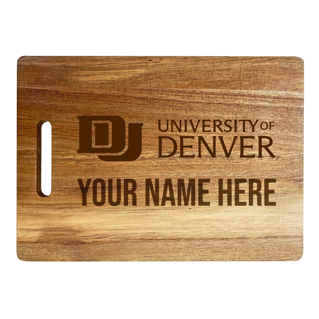 University of Denver Pioneers Customizable Engraved Wooden Cutting Board 10" x 14" Acacia Wood Officially Licensed Image 2