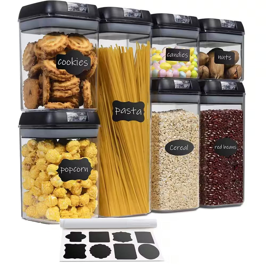 7-Piece Plastic Stackable Airtight Food Storage Container Set - Black Image 1