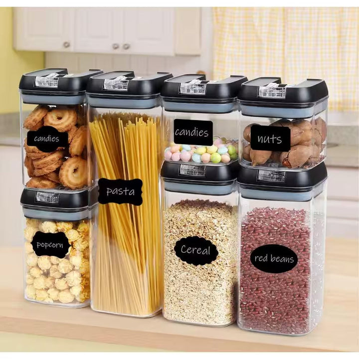 7-Piece Plastic Stackable Airtight Food Storage Container Set - Black Image 4