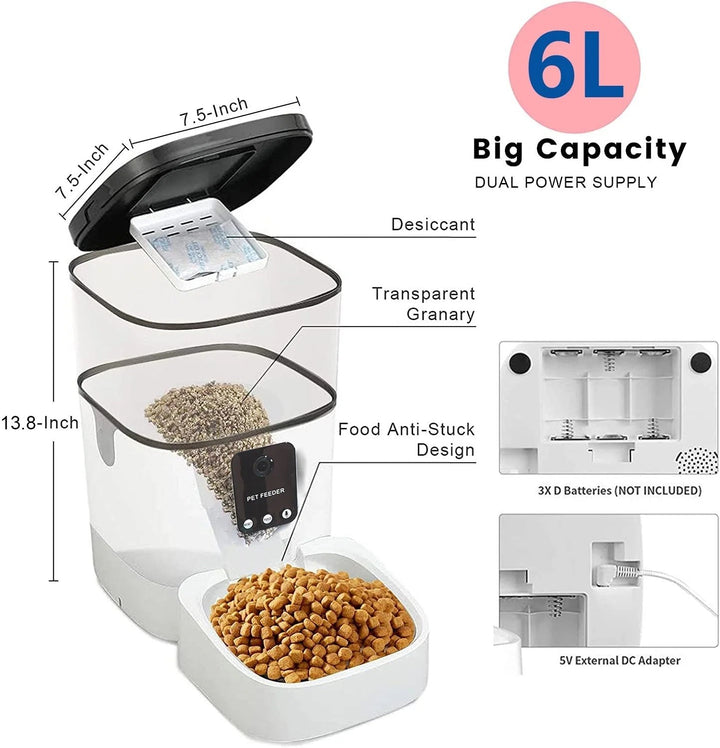 Automatic Pet Feeder with Camera, App Control, and Voice Recorder - 6L Capacity Image 5