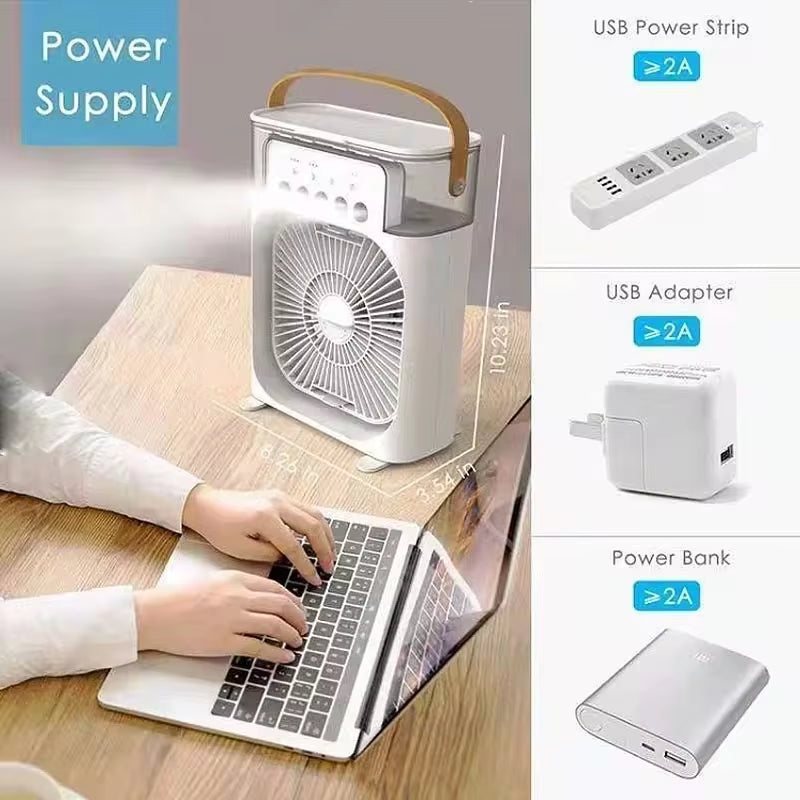 Water Mist Electric Fan Air Humidifier LED Night Light Suitable for Families Portable Air Conditioner Triple Cooler Image 5