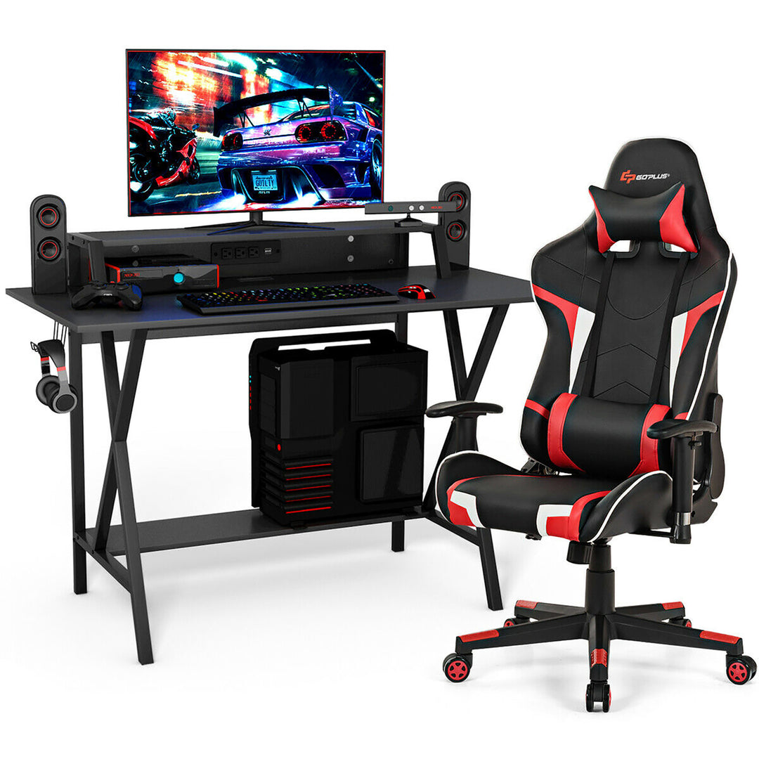 Goplus Gaming Computer DeskandMassage Gaming Chair Set w/Monitor Shelf Power Strip Image 7