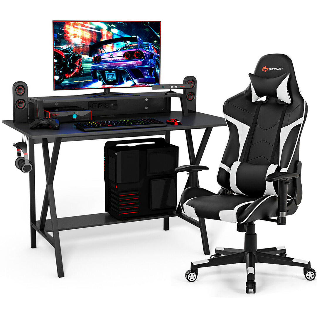 Goplus Gaming Computer DeskandMassage Gaming Chair Set w/Monitor Shelf Power Strip Image 8