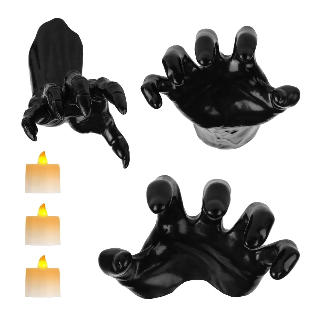 Creepy Reaching Hands Halloween Decoration with Lighted Candles Black PVC 3 Pcs Image 5