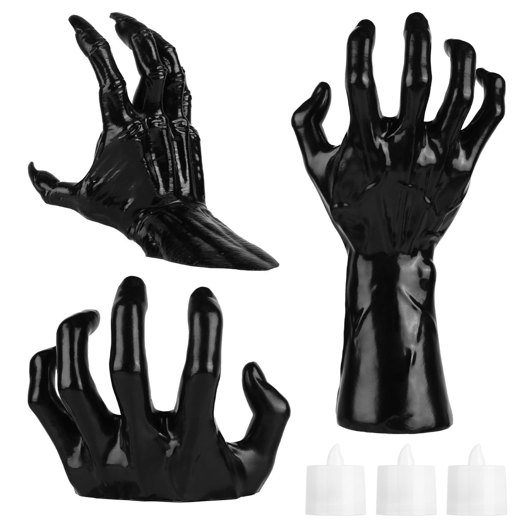 Creepy Reaching Hands Halloween Decoration with Lighted Candles Black PVC 3 Pcs Image 6