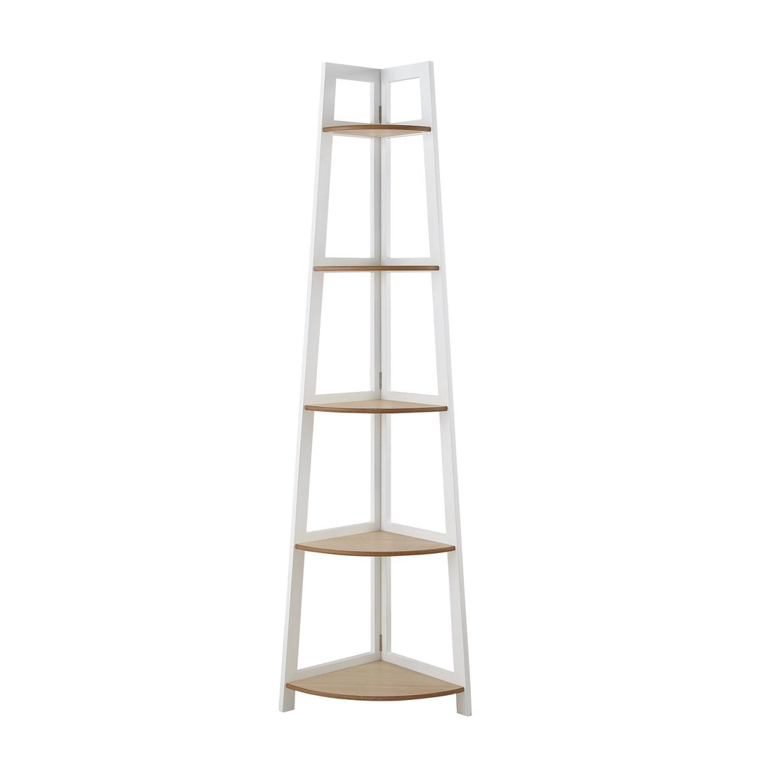 Loft Lyfe Haroon Corner Bookshelf ,Multifunctional Storage Organizer in White/Natural Image 5