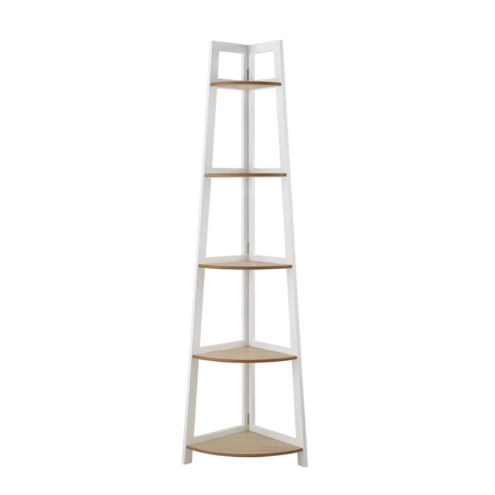 Loft Lyfe Haroon Corner Bookshelf ,Multifunctional Storage Organizer in White/Natural Image 5