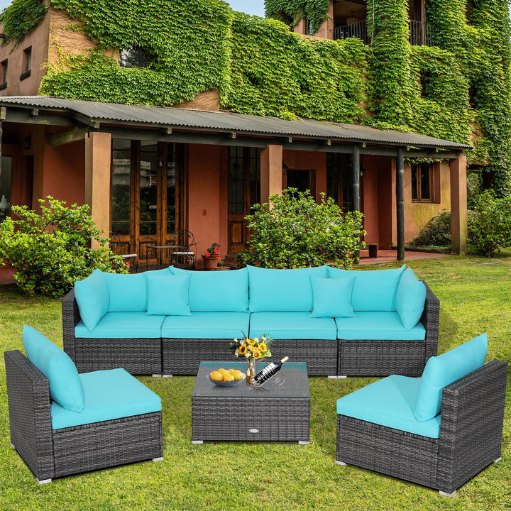 7PCS Patio Rattan Sectional Sofa Set Outdoor Furniture Set w/ Cushions Image 7