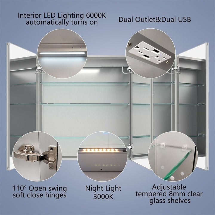 Boost-M2 84" W x 36" H LED Lighted Bathroom Medicine Cabinet with Mirror and Clock Image 3