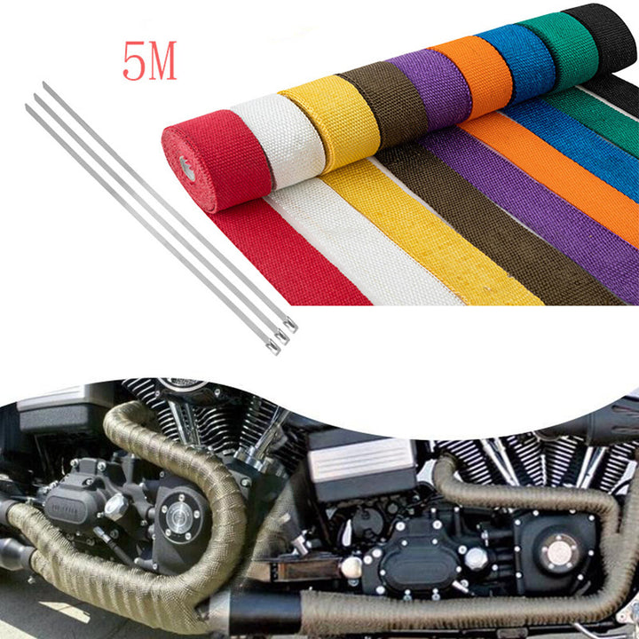 QIYOU 5m Car Exhaust Pipe Wrap Insulation Glass Fiber Heat Shield High Temp Roll Image 4