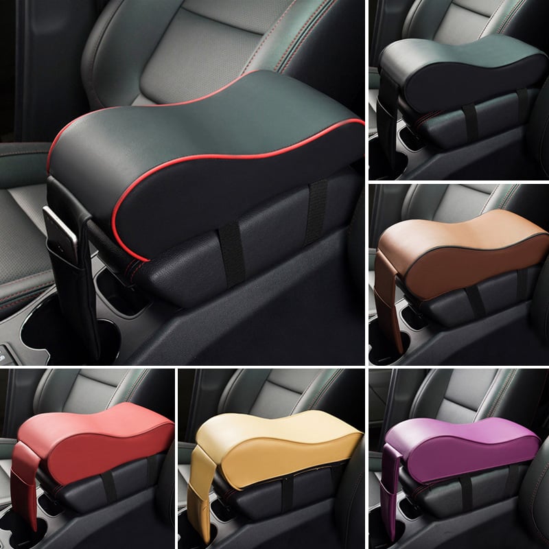 Leather Car Central Armrest Soft Pad Black Auto Center Console Arm Rest Seat Box Mat Cushion Pillow Cover Vehicle Image 2