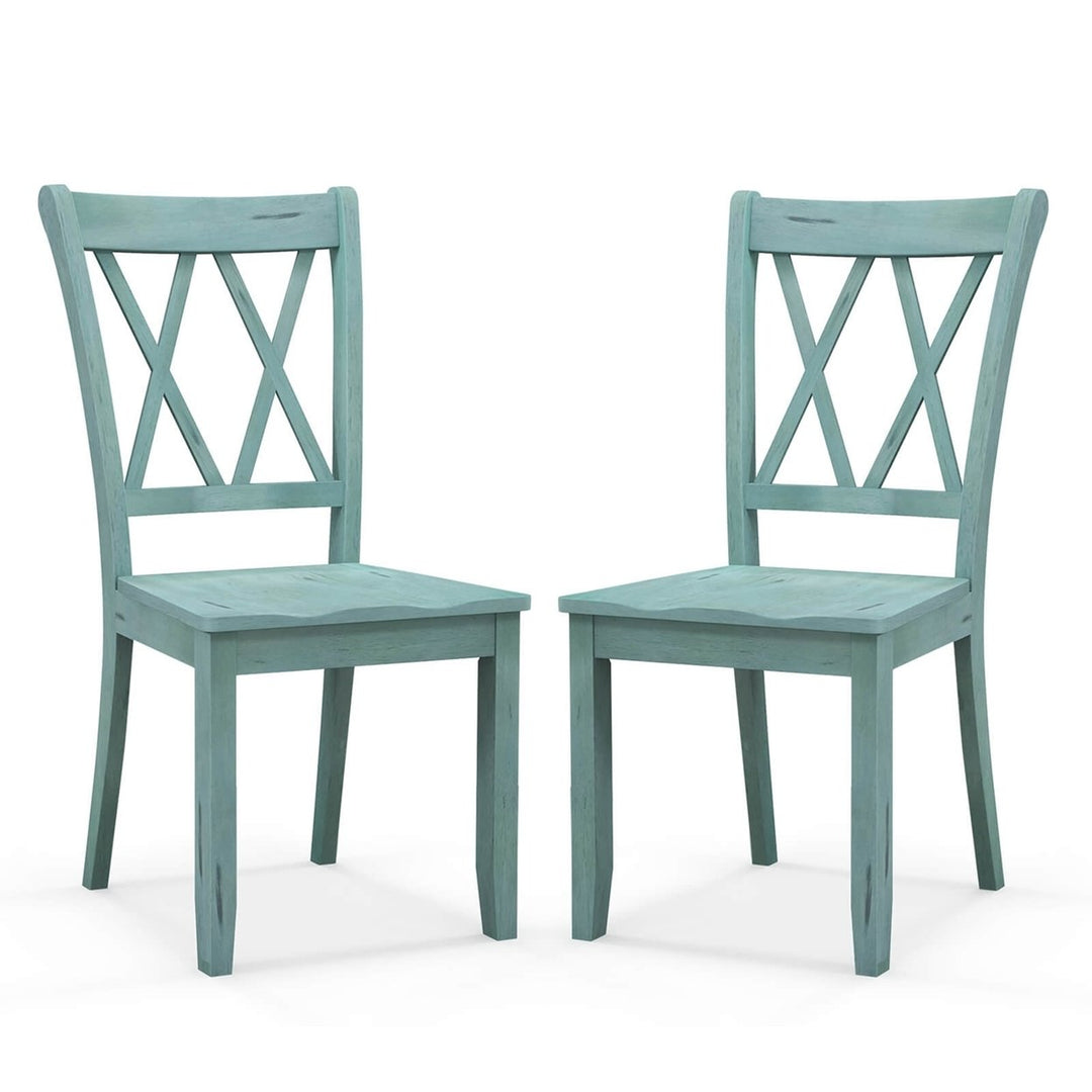 Set of 2 Wood Dining Chair Cross Back Dining Room Side Chair Mint Green Home Kitchen Image 1