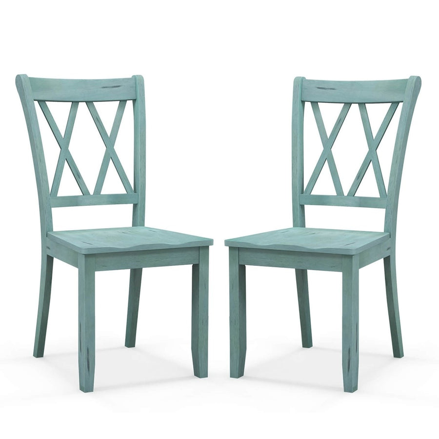 Set of 2 Wood Dining Chair Cross Back Dining Room Side Chair Mint Green Home Kitchen Image 1