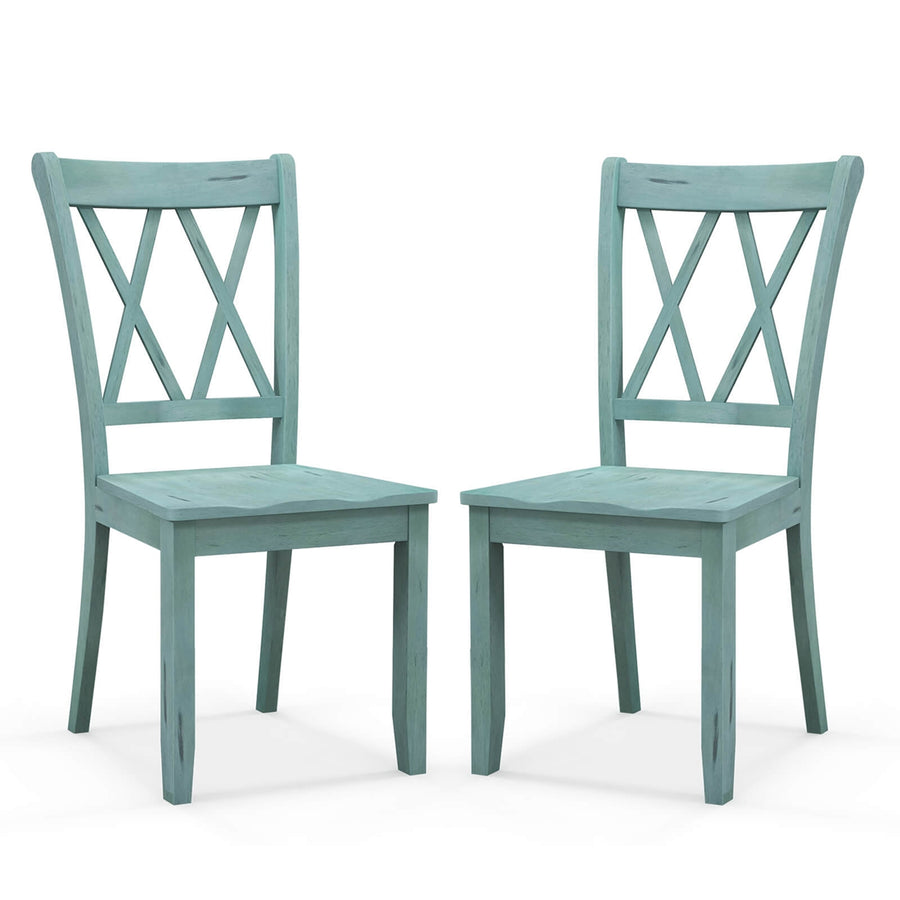 Set of 2 Wood Dining Chair Cross Back Dining Room Side Chair Mint Green Home Kitchen Image 1