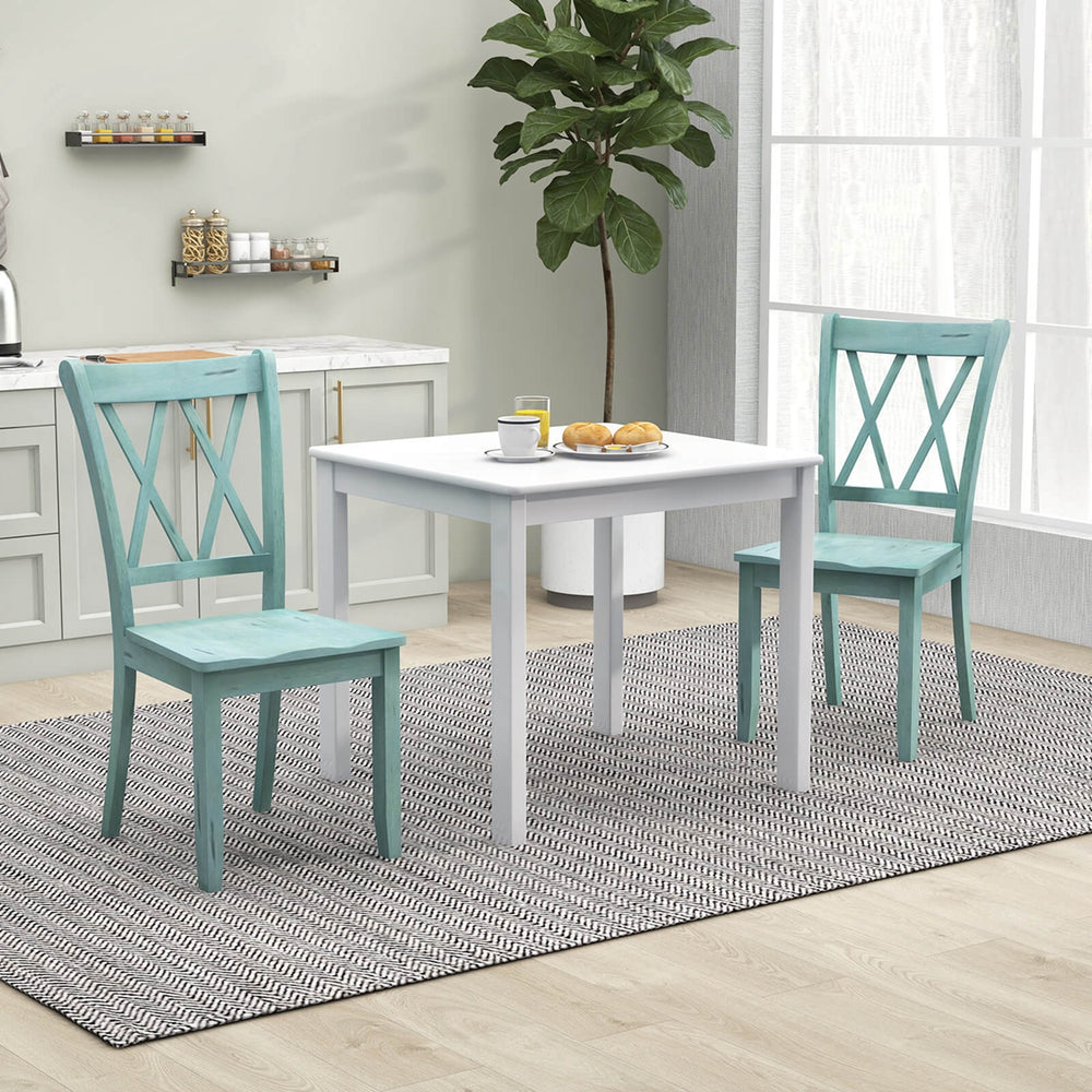 Set of 2 Wood Dining Chair Cross Back Dining Room Side Chair Mint Green Home Kitchen Image 2