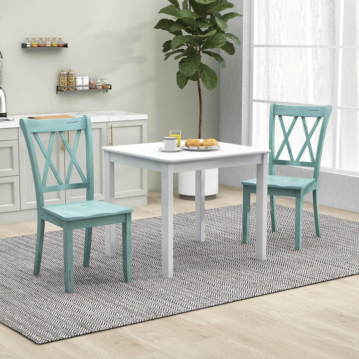 Set of 2 Wood Dining Chair Cross Back Dining Room Side Chair Mint Green Home Kitchen Image 2