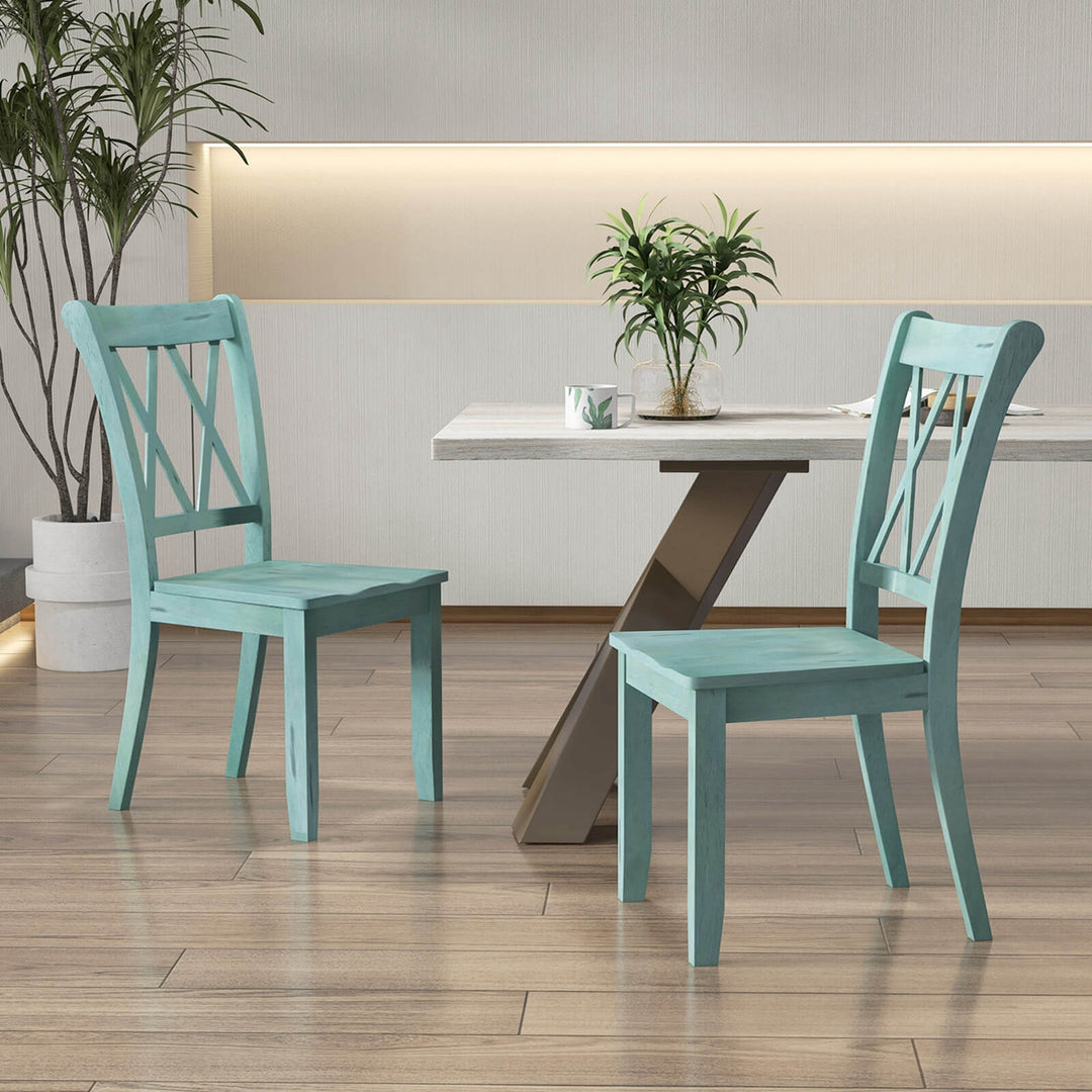 Set of 2 Wood Dining Chair Cross Back Dining Room Side Chair Mint Green Home Kitchen Image 4