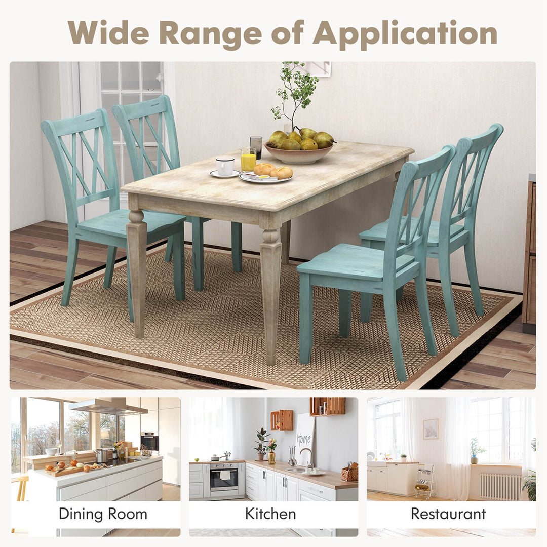 Set of 2 Wood Dining Chair Cross Back Dining Room Side Chair Mint Green Home Kitchen Image 5