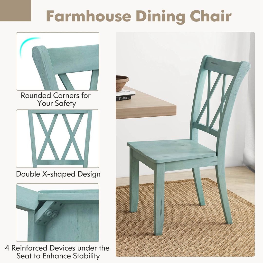 Set of 2 Wood Dining Chair Cross Back Dining Room Side Chair Mint Green Home Kitchen Image 6