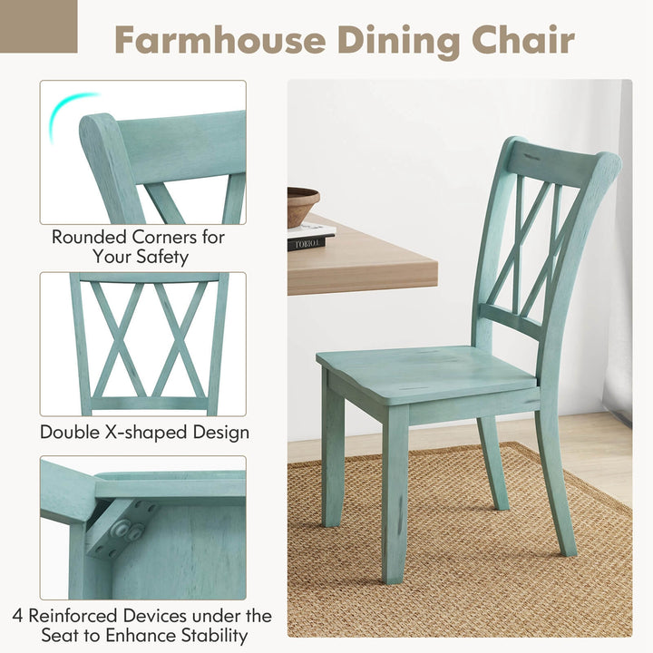 Set of 2 Wood Dining Chair Cross Back Dining Room Side Chair Mint Green Home Kitchen Image 6