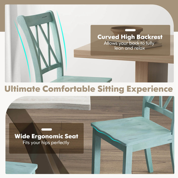 Set of 2 Wood Dining Chair Cross Back Dining Room Side Chair Mint Green Home Kitchen Image 8