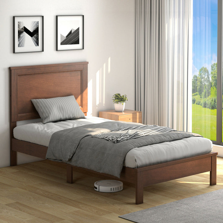 Twin/Full/Queen Size Bed Frame Platform Slat High Headboard Bedroom Rubber Wood Leg Image 9