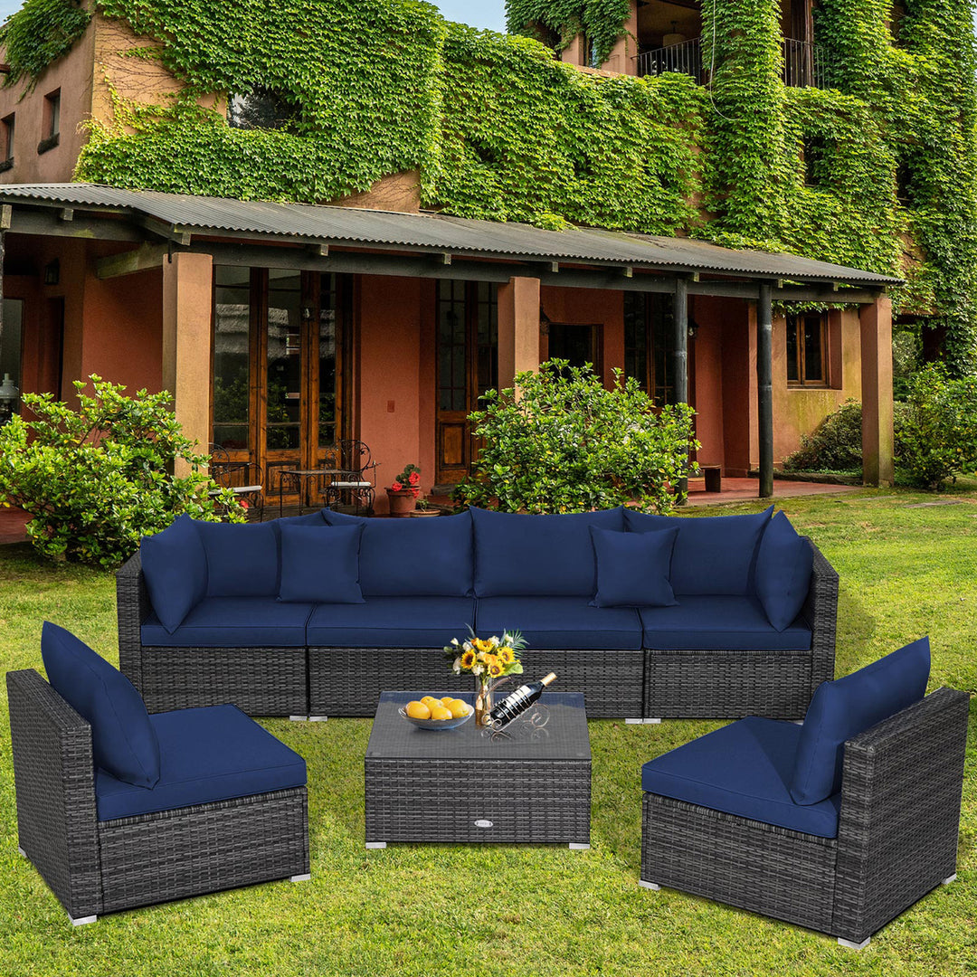 7PCS Patio Rattan Sectional Sofa Set Outdoor Furniture Set w/ Cushions Image 8