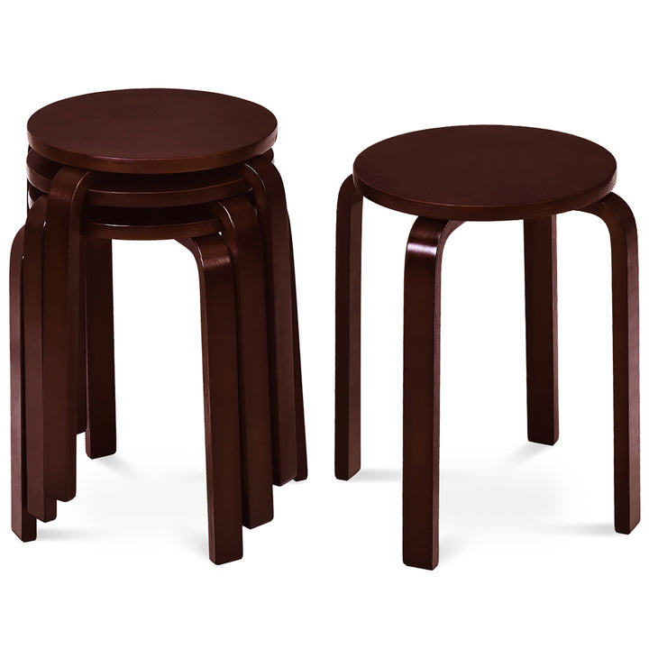 Set of 4 18" Stacking Stool Round Dining Chair Backless Wood Brown Image 1