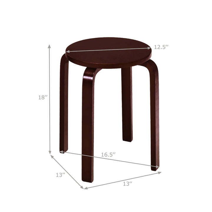 Set of 4 18" Stacking Stool Round Dining Chair Backless Wood Brown Image 3