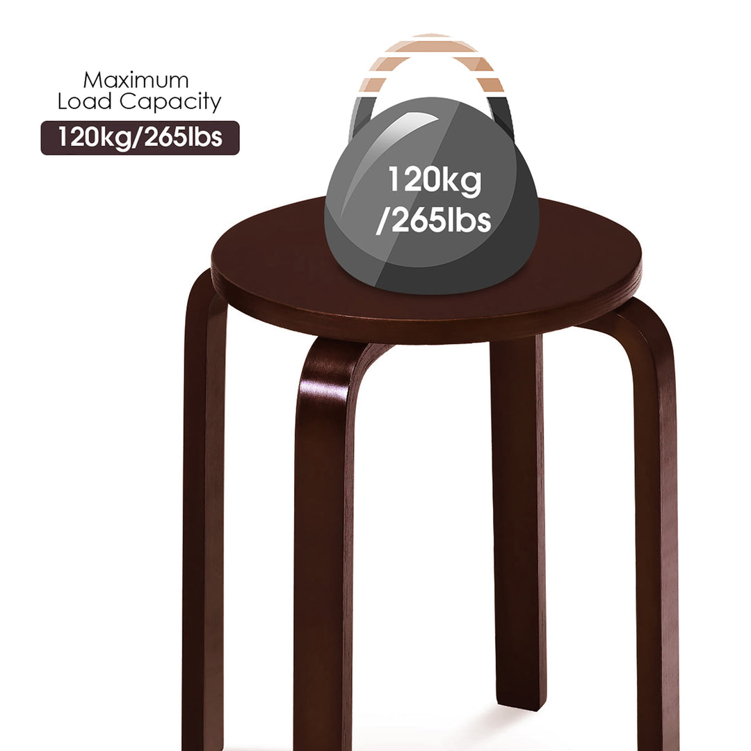 Set of 4 18" Stacking Stool Round Dining Chair Backless Wood Brown Image 9