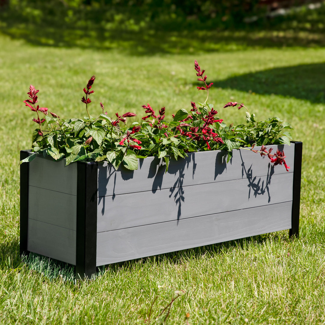 Sunnydaze Acacia Wood Raised Garden Bed with Planter Bag - 14.75" H - Gray Image 4