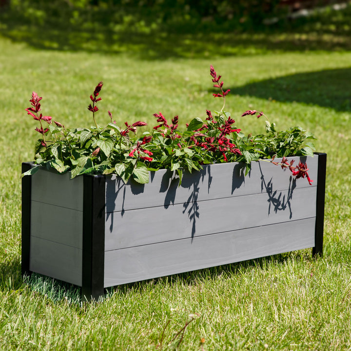 Sunnydaze Acacia Wood Raised Garden Bed with Planter Bag - 14.75" H - Gray Image 4