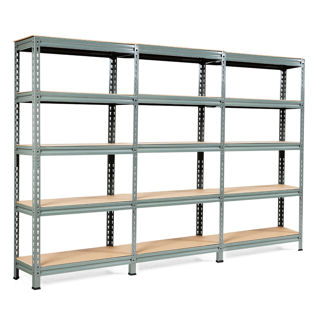 Costway 3PCS 5-Tier Metal Storage Shelves 60Adjustable Shelves Silver\Gray\ Blue Image 3