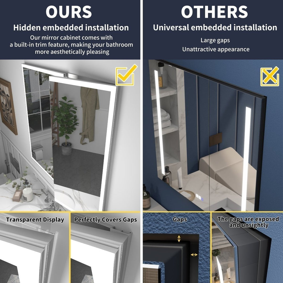 30x32 Lighted Medicine Cabinet Recessed Surface Mount with USB Outlets Defogging Image 10