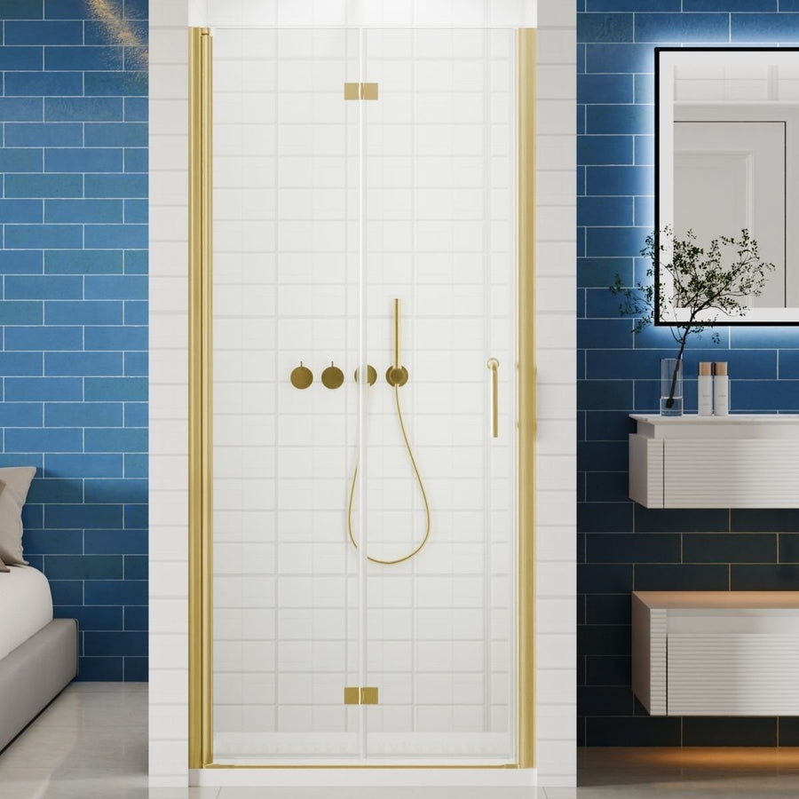 Adapt Bifold Frameless Glass Shower Door 34-35.3in Gold 72in Tempered Glass Panel Image 1