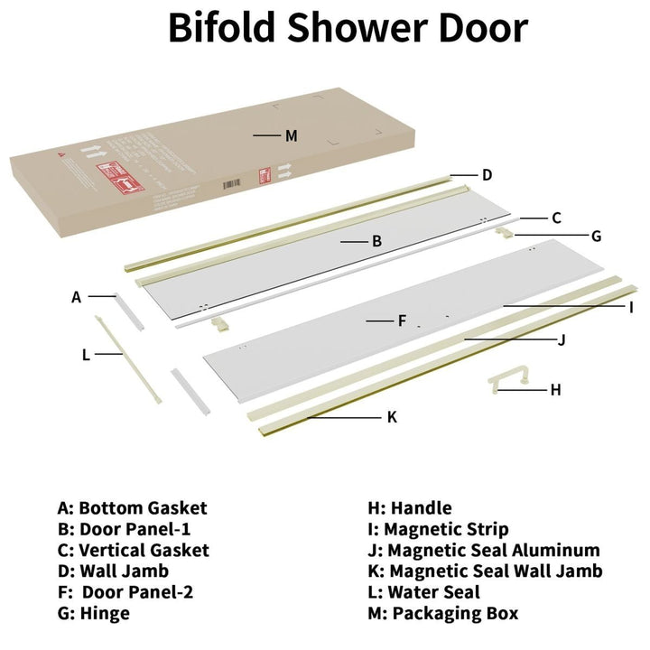 Adapt Bifold Frameless Glass Shower Door 30-31.3in Gold Tempered Glass 72in High Image 6