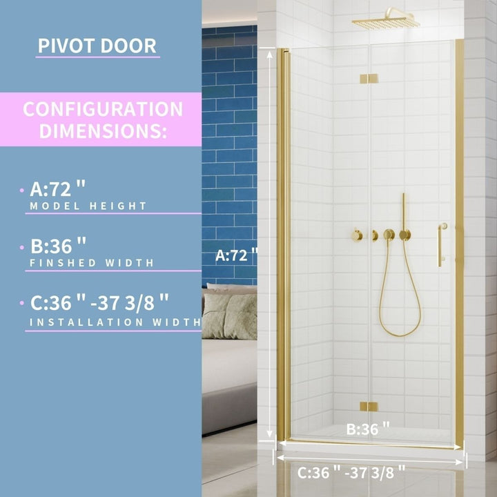 Adapt Bifold Frameless Glass Shower Door Gold 36-37in W 72in H Tempered Glass Image 2