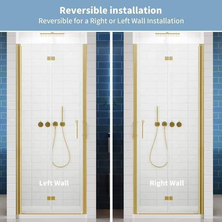 Adapt Bifold Frameless Glass Shower Door 30-31.3in Gold Tempered Glass 72in High Image 10