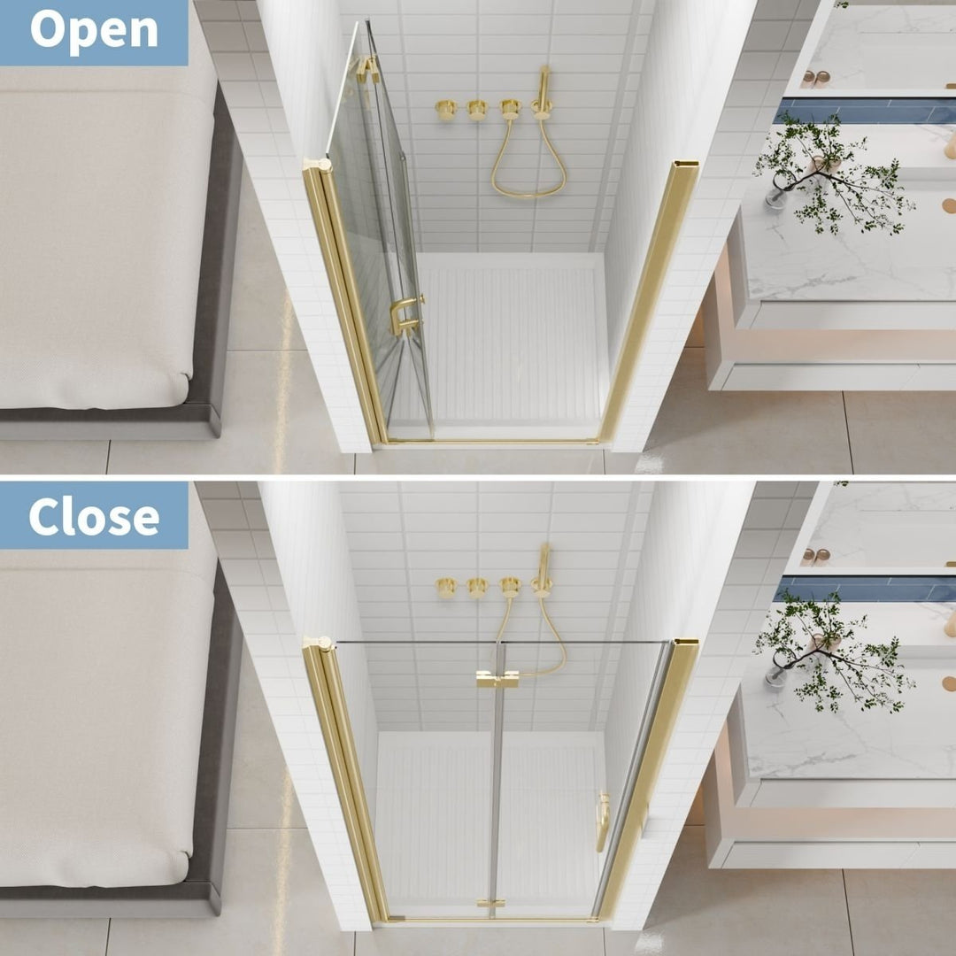 Adapt Bifold Frameless Glass Shower Door 30-31.3in Gold Tempered Glass 72in High Image 11