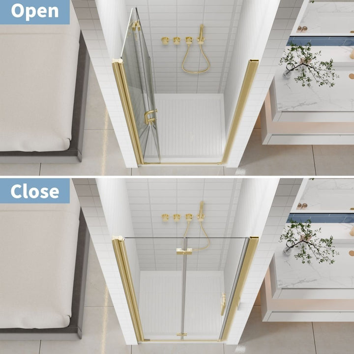 Adapt Bifold Frameless Glass Shower Door 30-31.3in Gold Tempered Glass 72in High Image 11