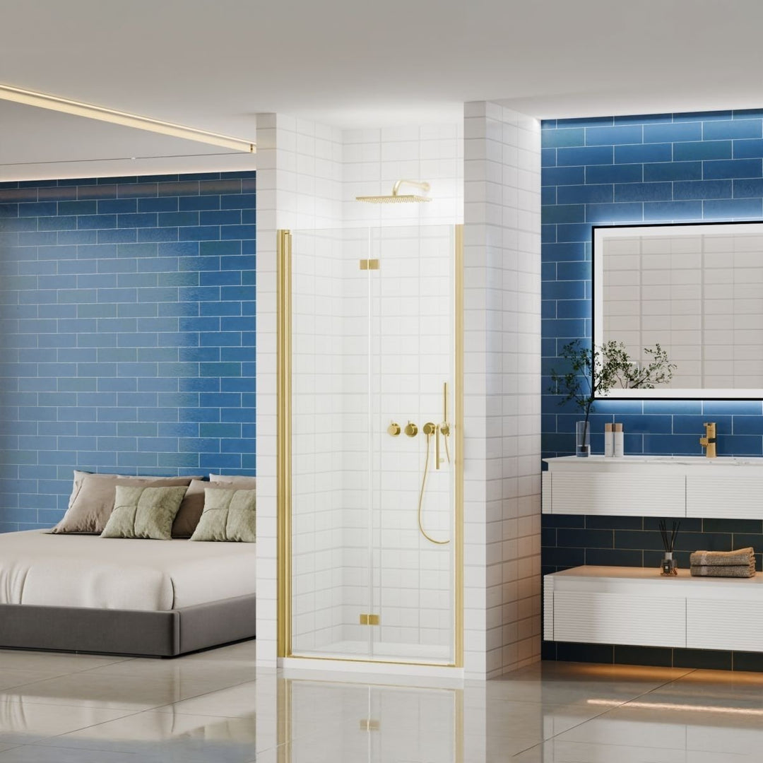 Adapt Bifold Frameless Glass Shower Door 34-35.3in Gold 72in Tempered Glass Panel Image 12