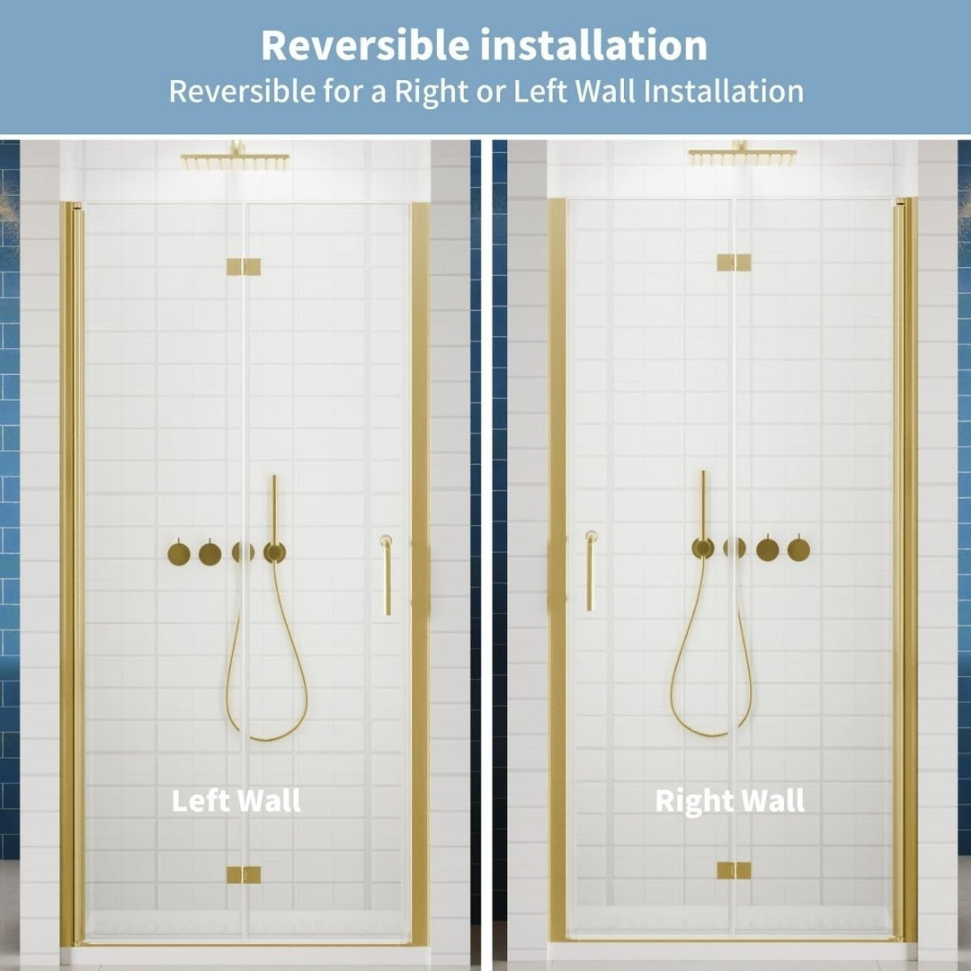 Adapt Bifold Frameless Glass Shower Door Gold 36-37in W 72in H Tempered Glass Image 9