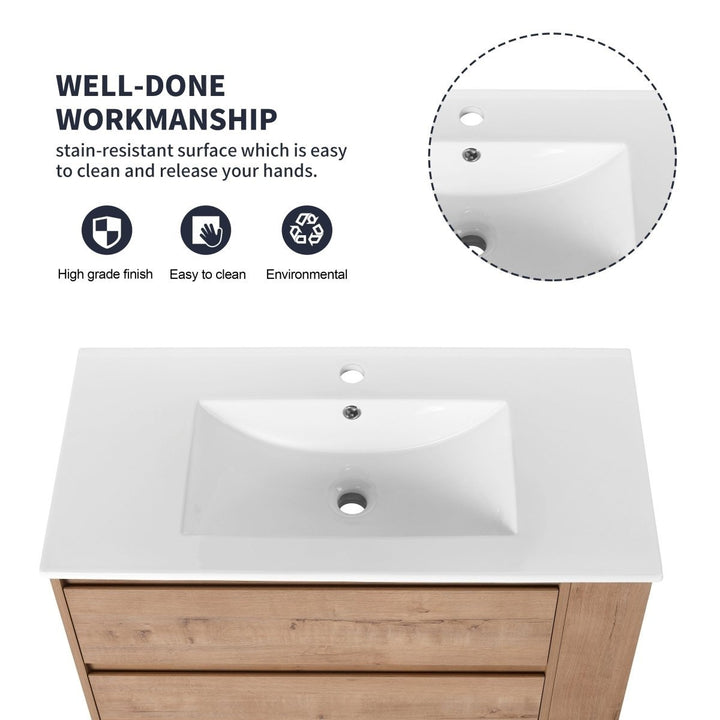 Allsumhome 36" Wall Mounted Floating Bathroom Vanity Imitative Oak Plywood Sink Image 6