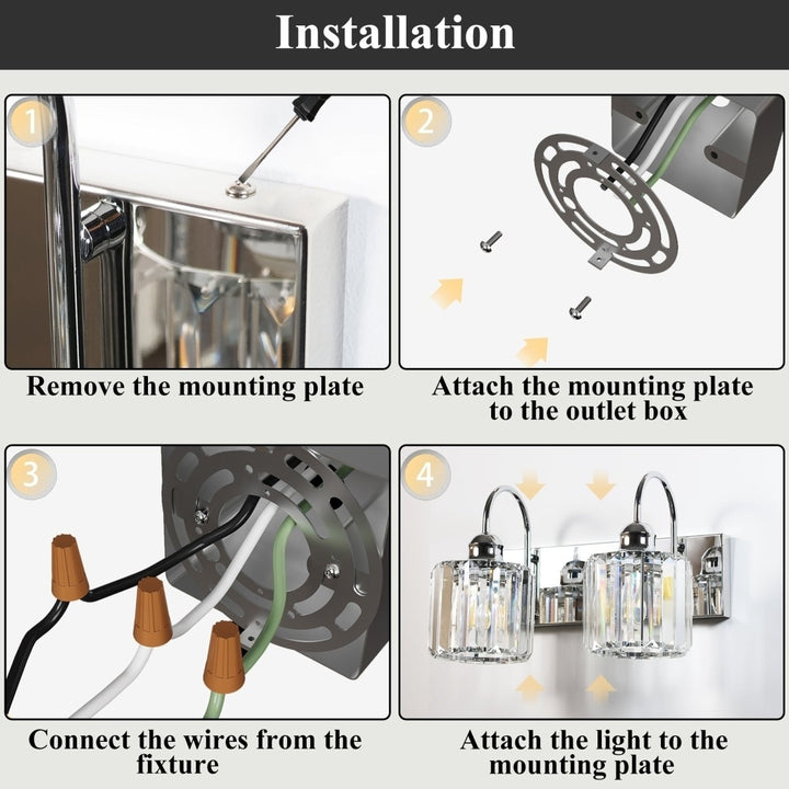 ExBrite 12 Inch Chrome Vanity Light Fixture with Crystal Design E26 Bulb Compatible Image 6